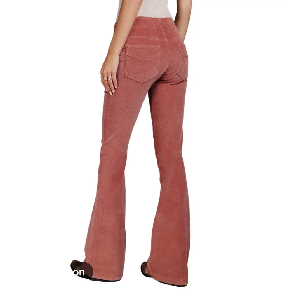 Free People Pull On Corduroy Flare Pants 25 Pink Rose Y2K Boho Bell Bottom